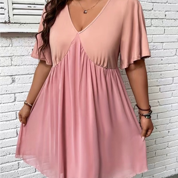 Pink Plus Size Chiffon Style Babydoll Dress - Picture 3 of 16